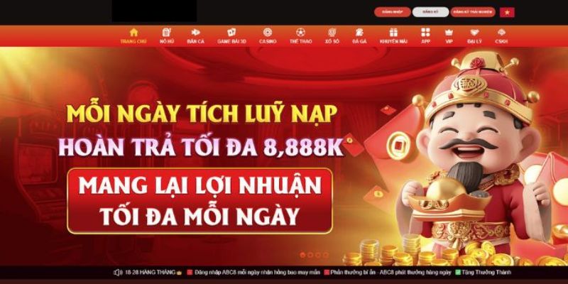 Giao diện ấn tượng của trang chủ ABC8