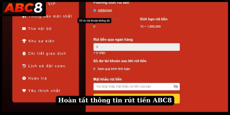 Cách rút tiền về tài khoản ngân hàng từ ABC8